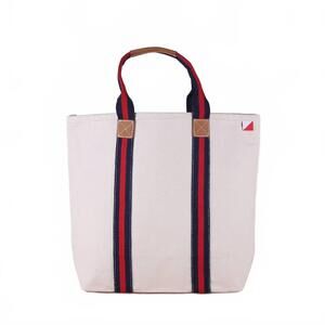NEW SHOREBAGS women's society canvas leather tote bag in navy/red